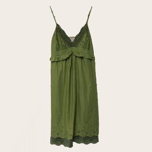 As U Wish Avocado Summer Dress with Crochet and Ruffle Detail